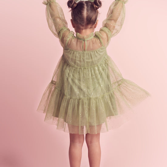 Meadow sage green tulle dress back