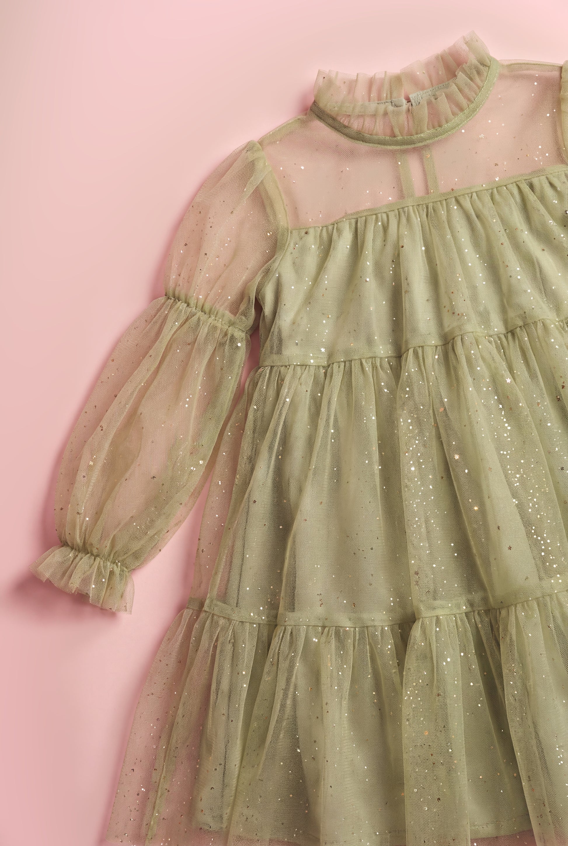 Meadow sage green glitter tulle detail