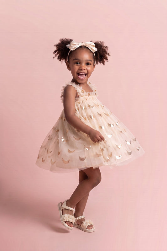 Midnight Star Dress in cream, three quarter twirl