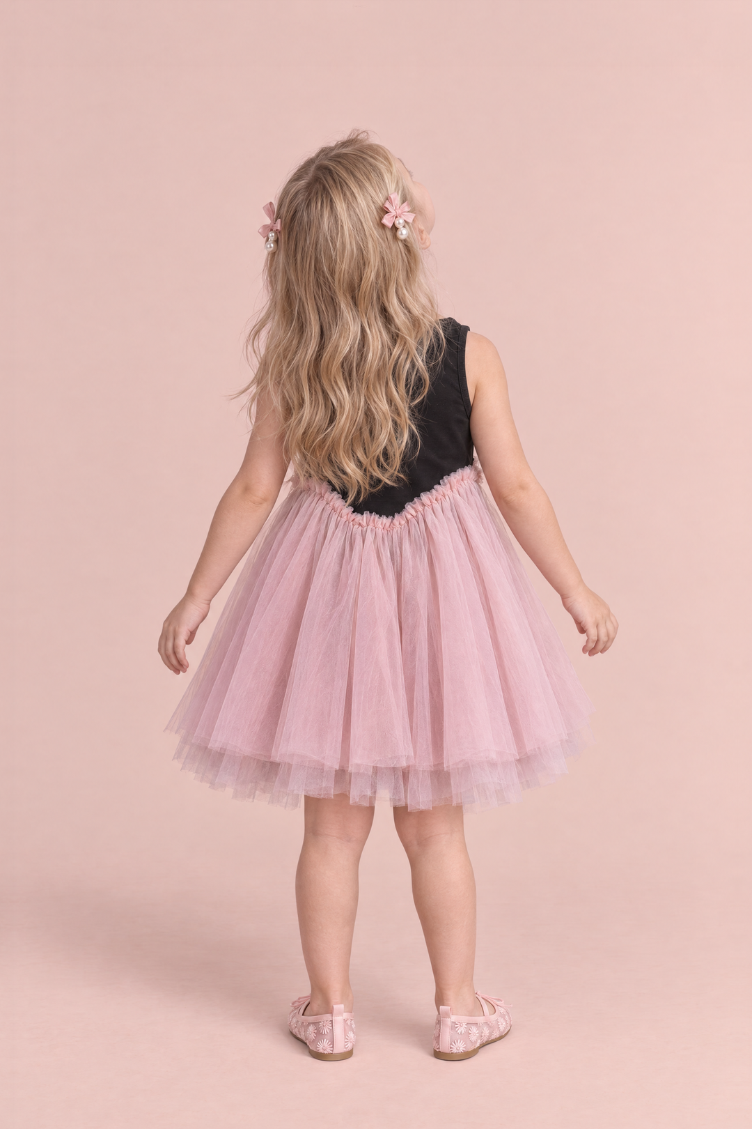 Odette Black and Pink Tutu Party Dress, back view, looking up
