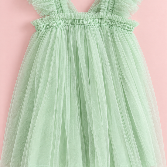 Papillon Mint Butterfly Back Flower Girl Dress, flat lay