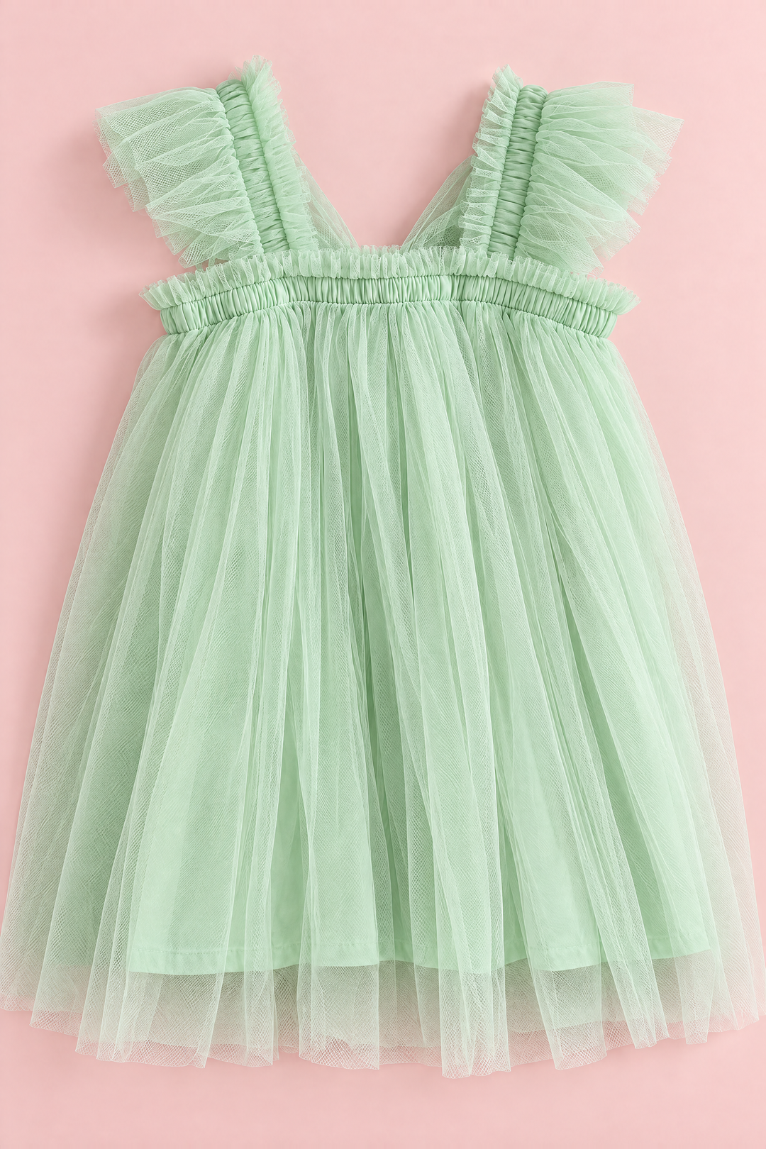 Papillon Mint Butterfly Back Flower Girl Dress, flat lay