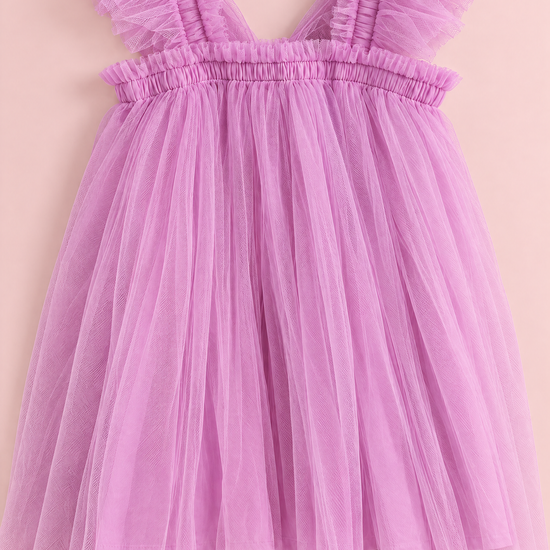 Papillon Orchid Butterfly Back Flower Girl Dress, flat lay