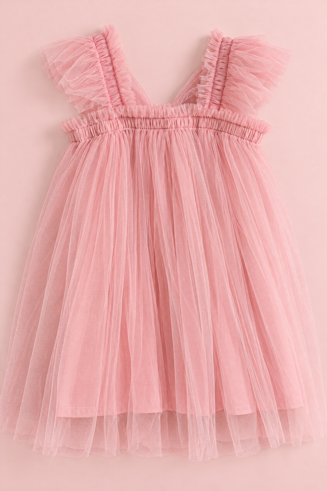 Papillon Dusty Rose Butterfly Back Flower Girl Dress, flat lay