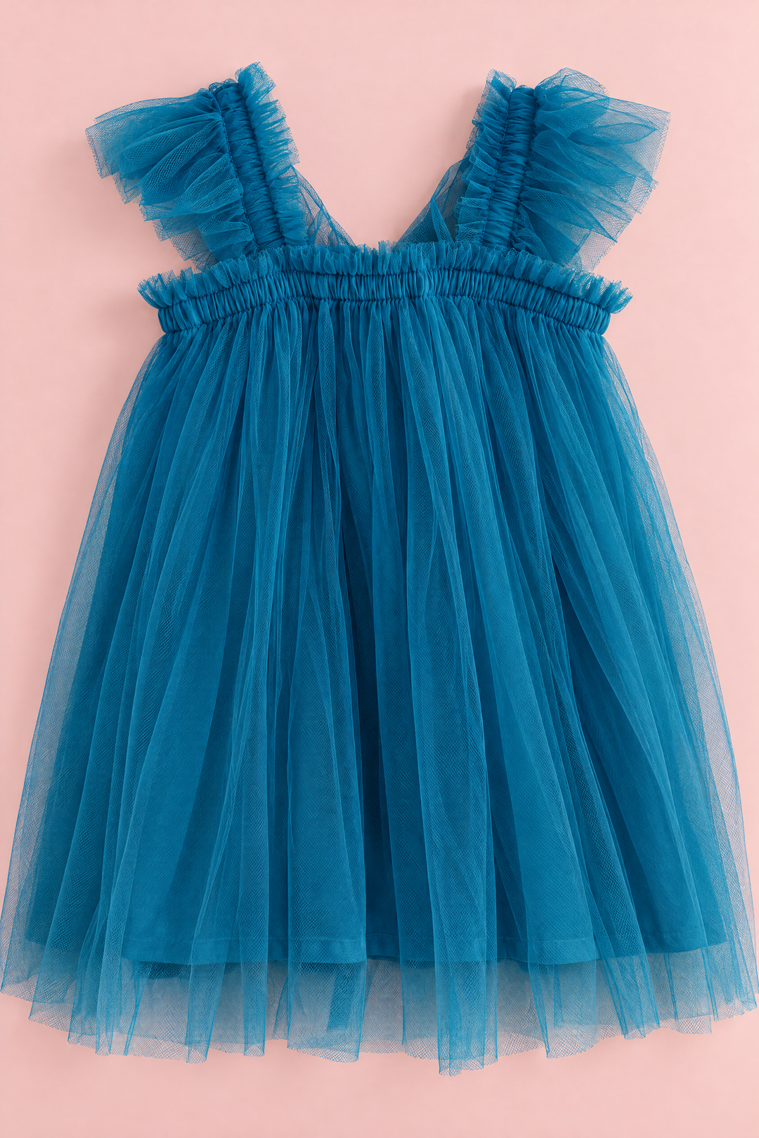 Papillon Teal Butterfly Back Flower Girl Dress, flat lay