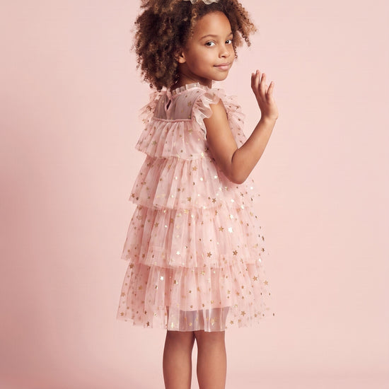 Petal Star Dress in blush pink, back