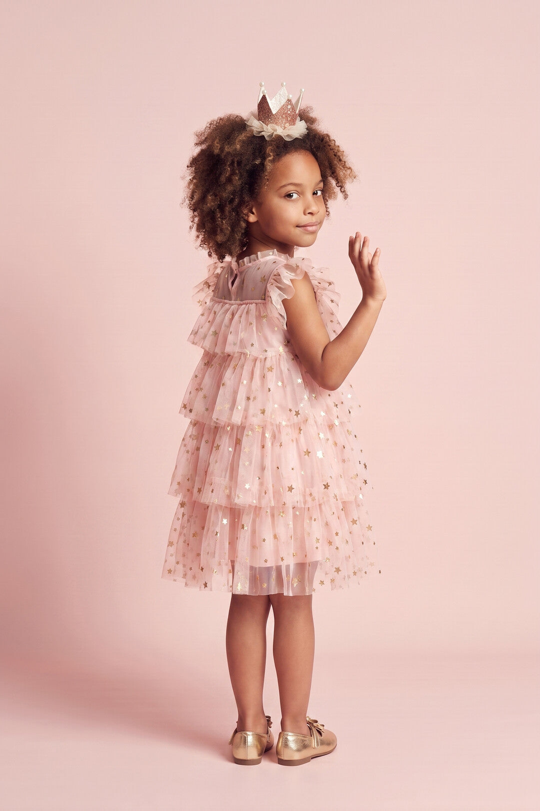 Petal Star Dress in blush pink, back