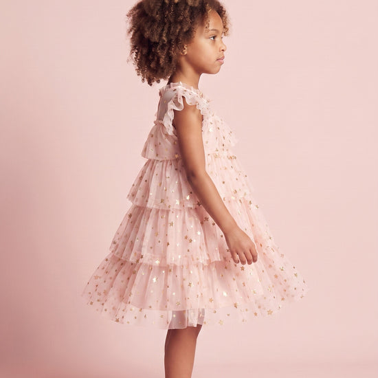 Petal Star Dress in blush pink, side