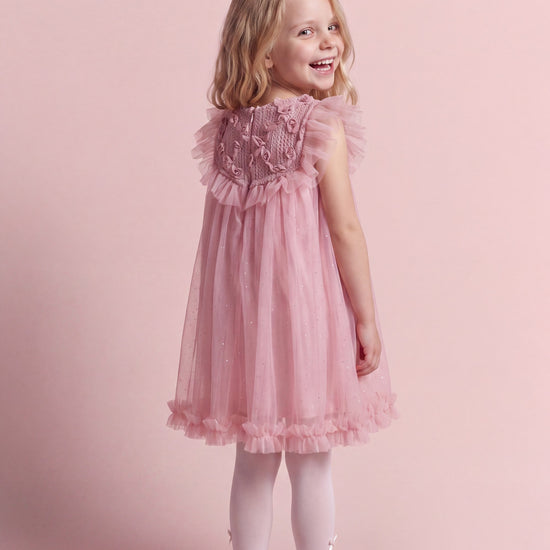 Back view of the Primrose pink flower girl dress with its concealed centre back zip