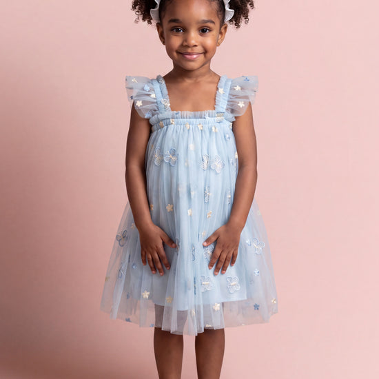 Sorbet blue butterfly tulle dress front