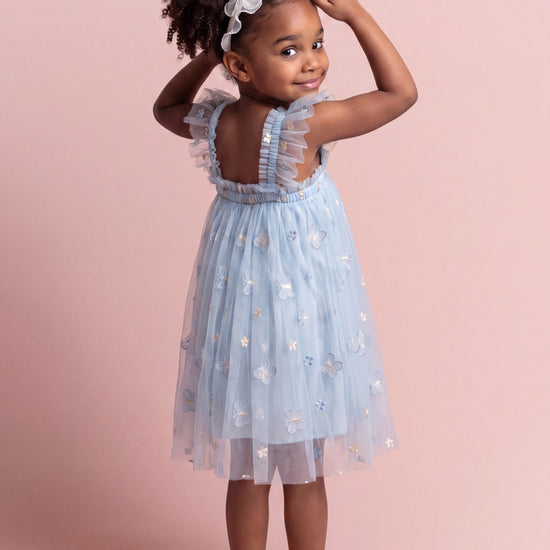 Sorbet blue butterfly tulle dress back