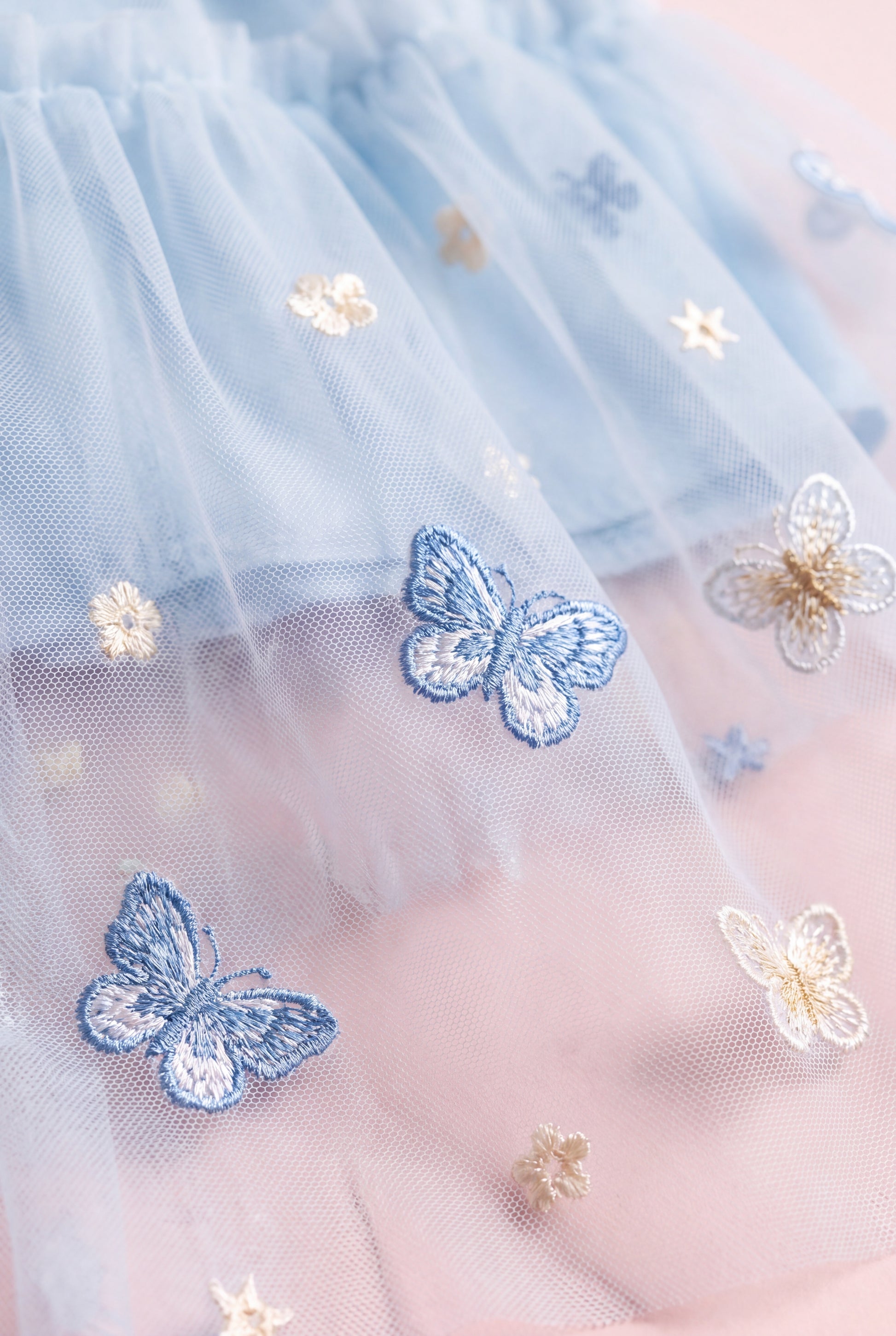 Sorbet blue tulle fabric texture