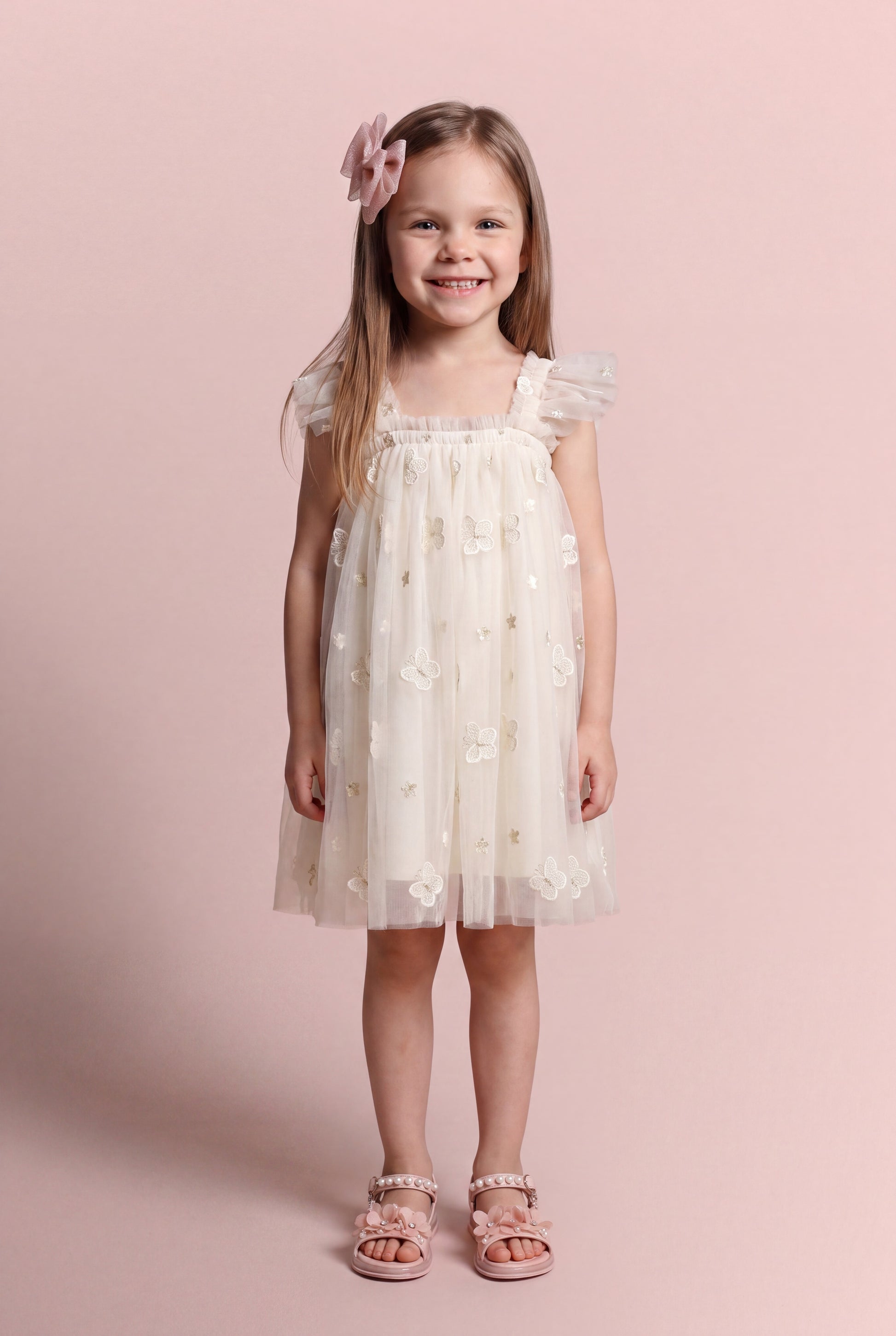 Sorbet ivory butterfly tulle dress front