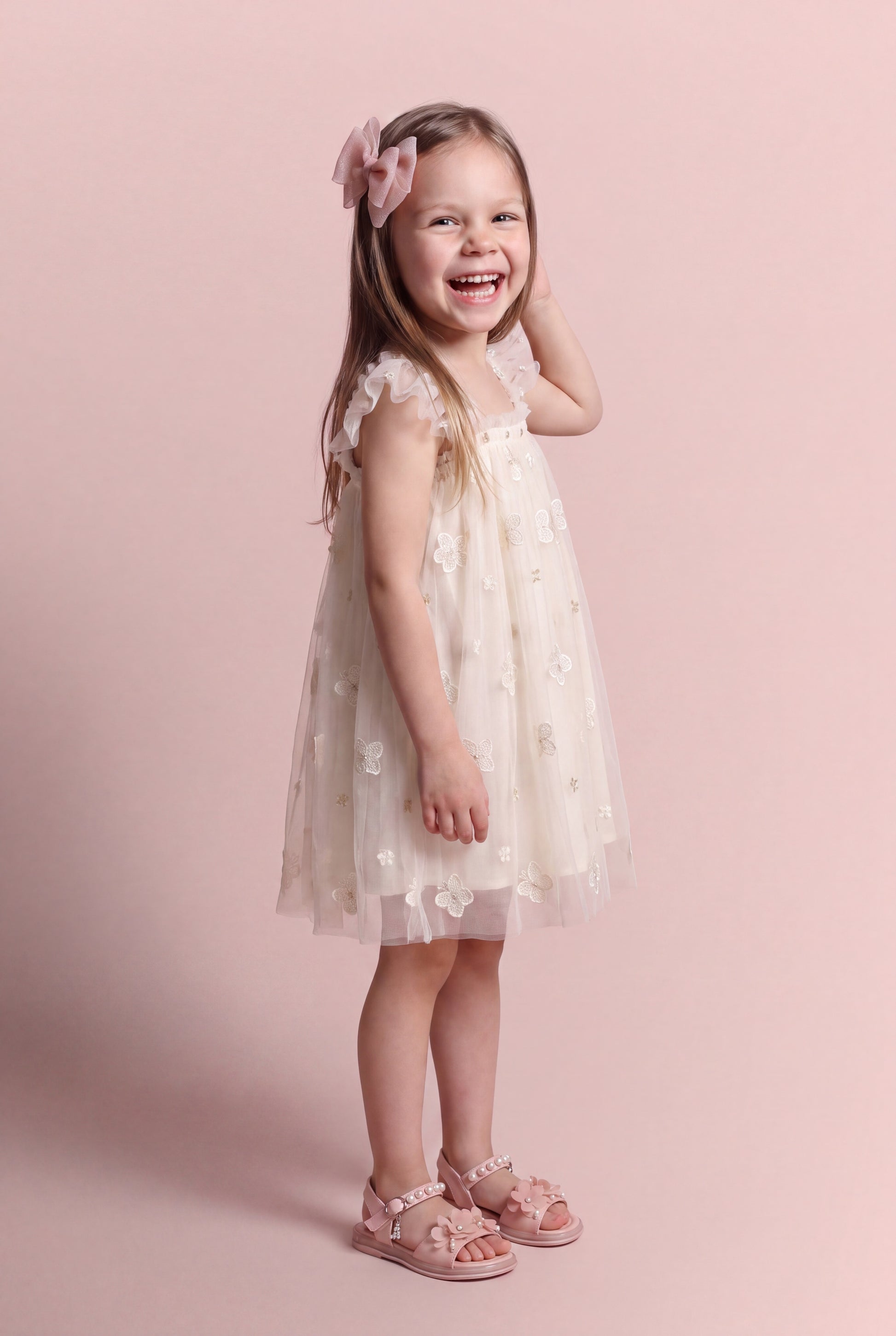 Sorbet ivory butterfly tulle dress three quarter