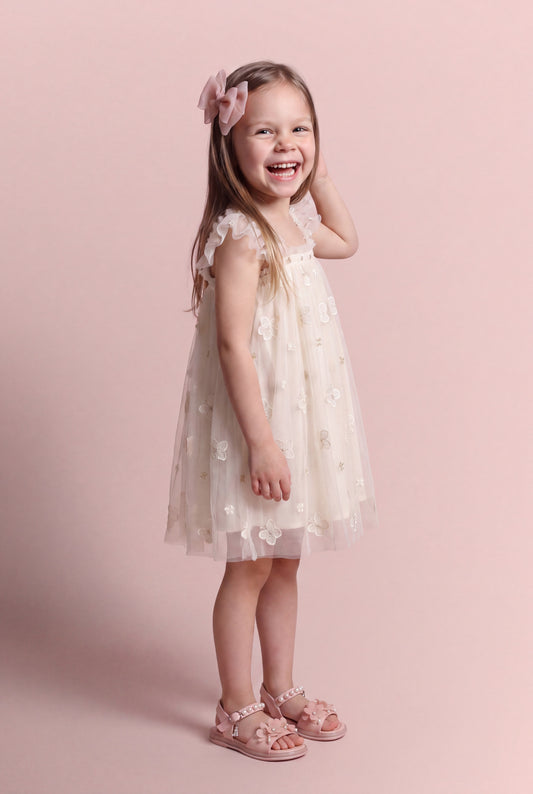 Sorbet ivory butterfly tulle dress three quarter