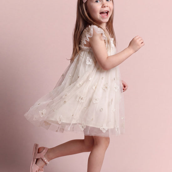 Sorbet ivory butterfly tulle dress side