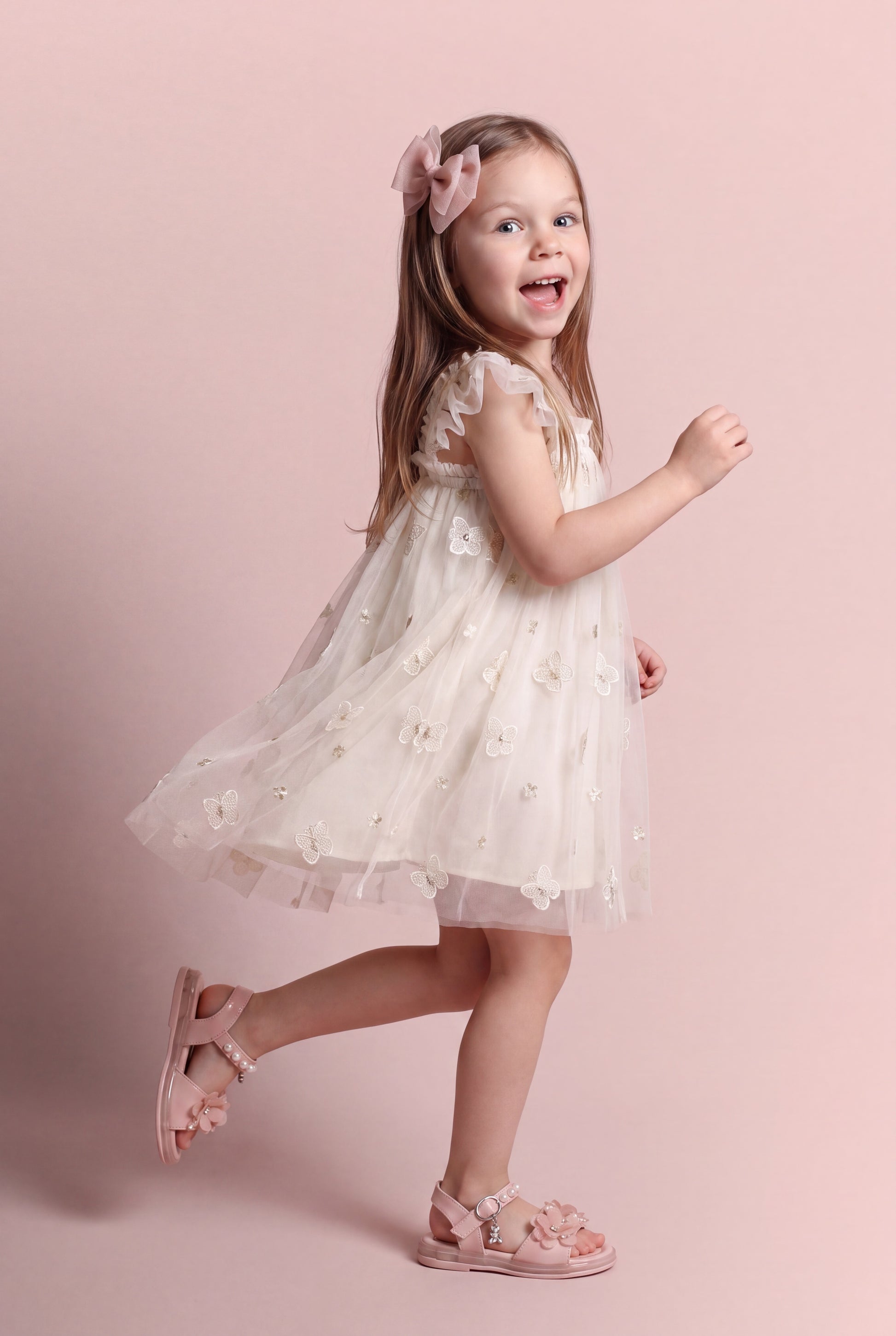 Sorbet ivory butterfly tulle dress side