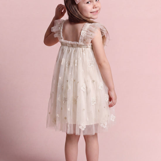 Sorbet ivory butterfly tulle dress back