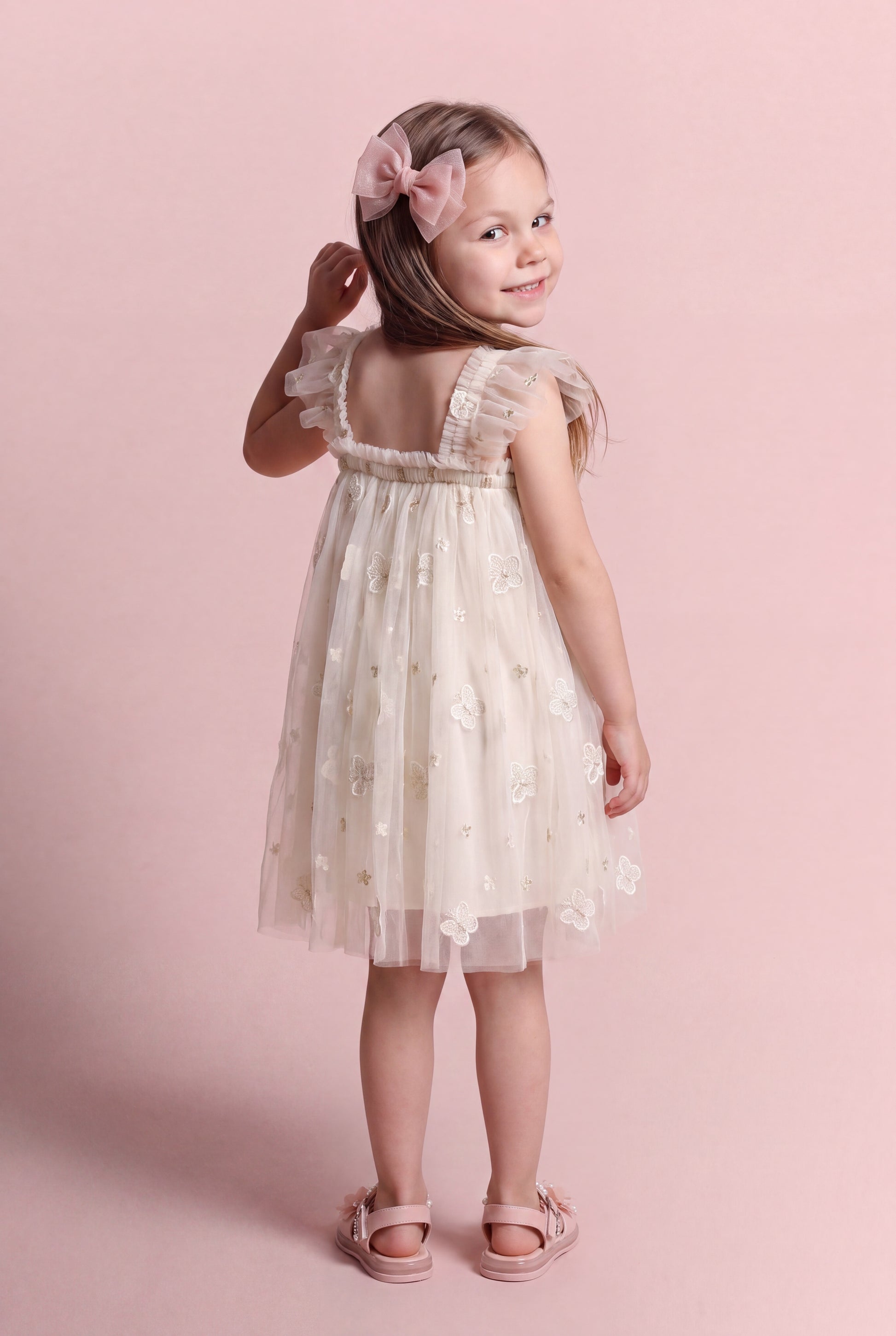 Sorbet ivory butterfly tulle dress back