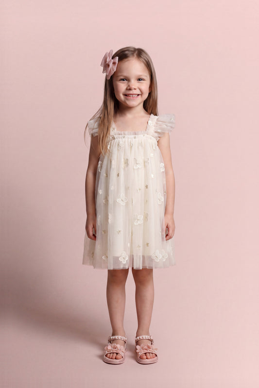 Sorbet Cream Butterfly Tulle Dress front