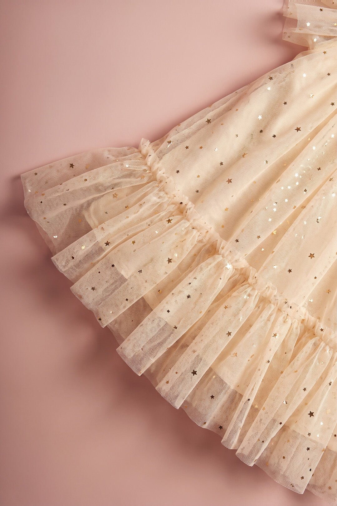 Starlight Dress fabric detail, gold star sequin tulle