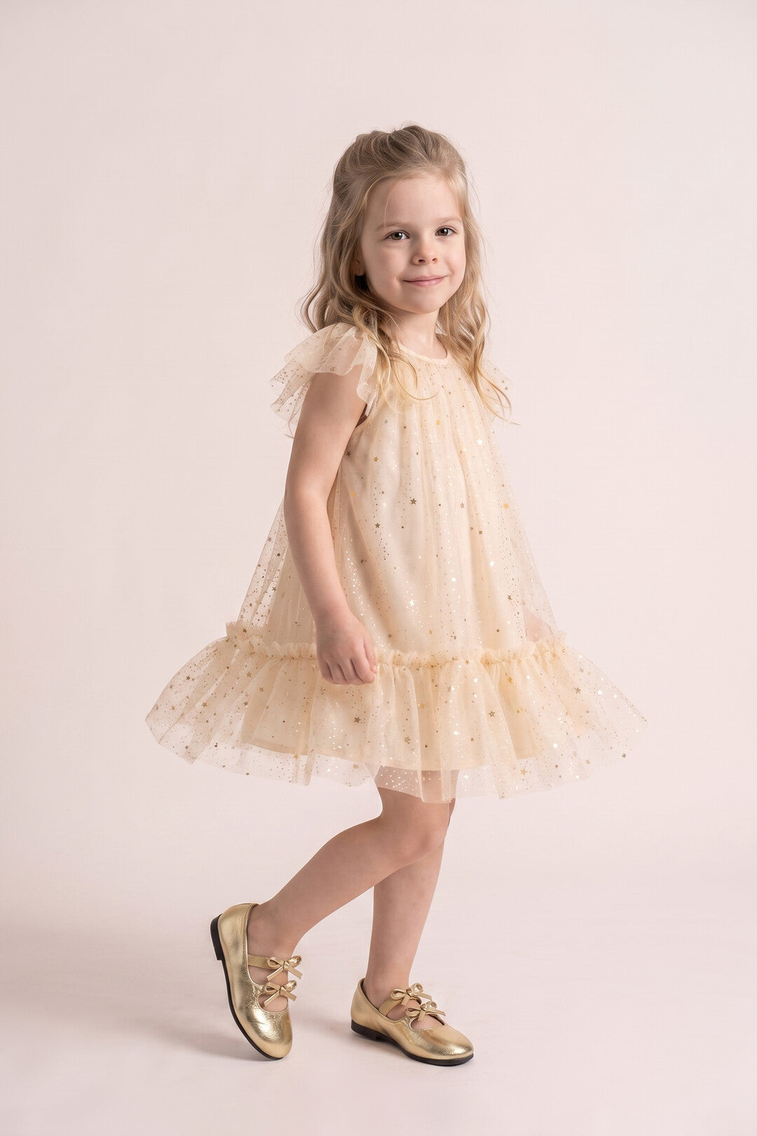 Starlight Dress in Buttercream, three quarter twirl