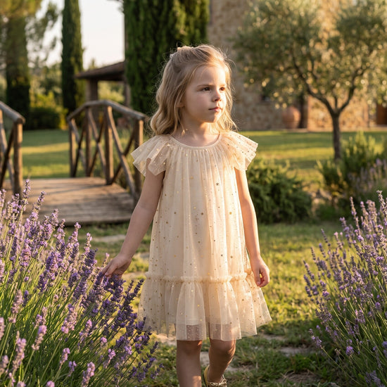 Starlight Dress in cream, Italian villa garden editorial