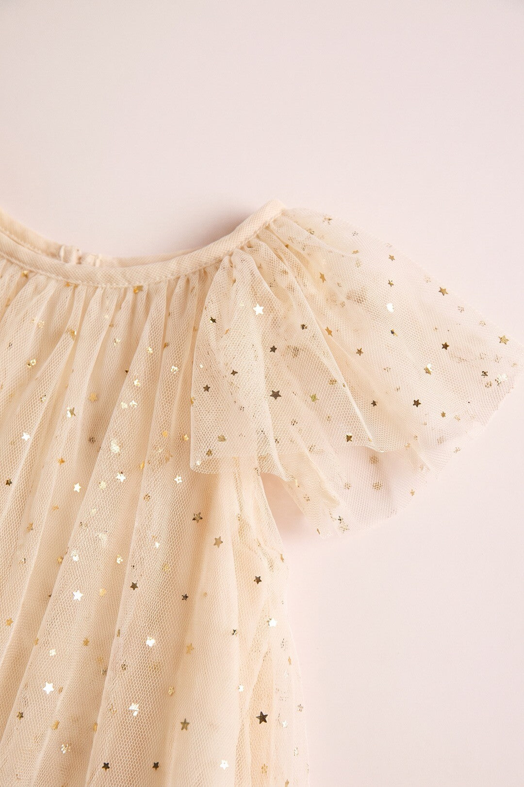 Starlight Dress fabric detail, gold star sequin tulle