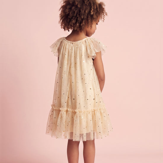 Starlight Ivory Tulle Flower Girl Dress, back