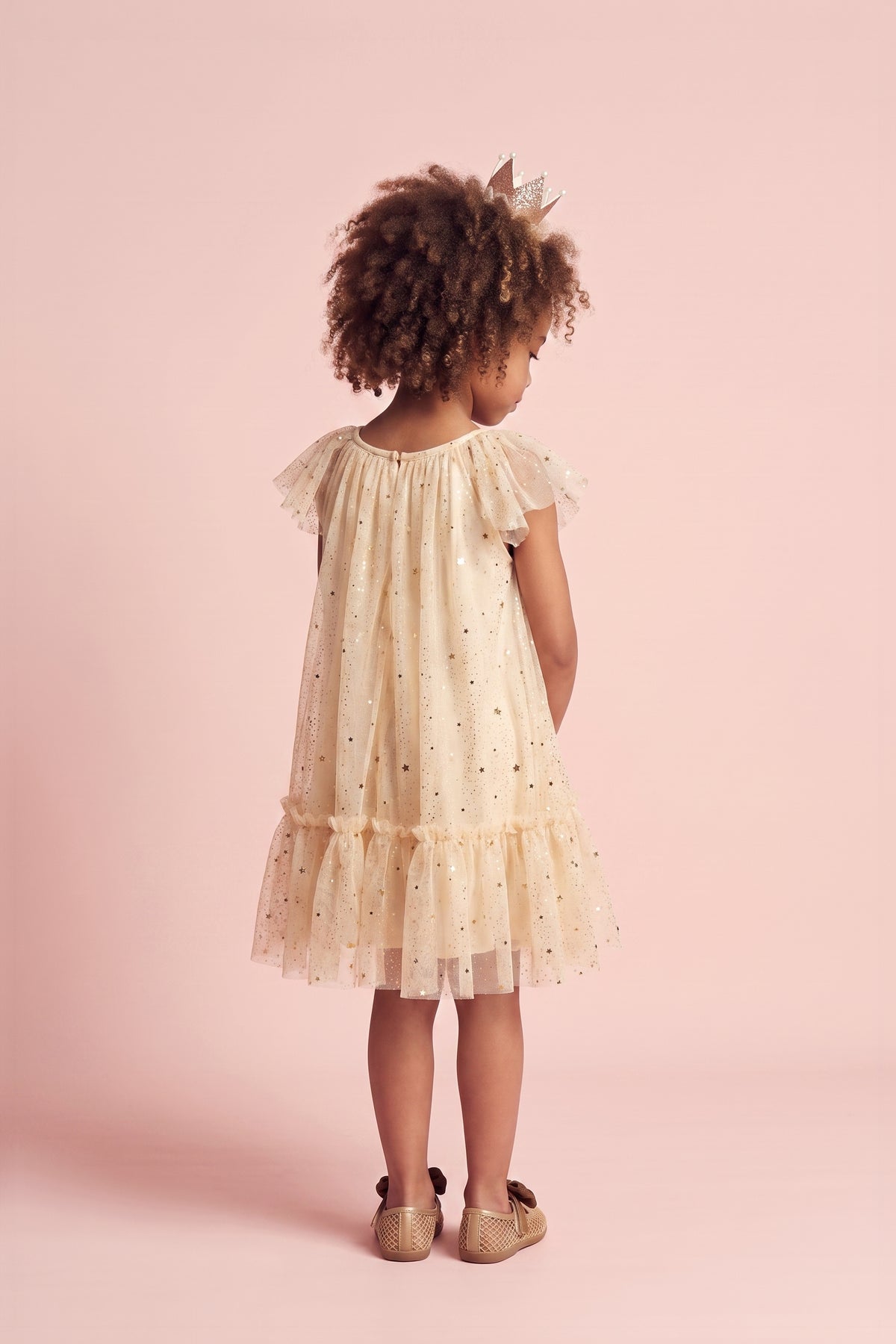 Starlight Ivory Tulle Flower Girl Dress, back