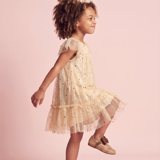 Starlight Ivory Tulle Flower Girl Dress, side profile