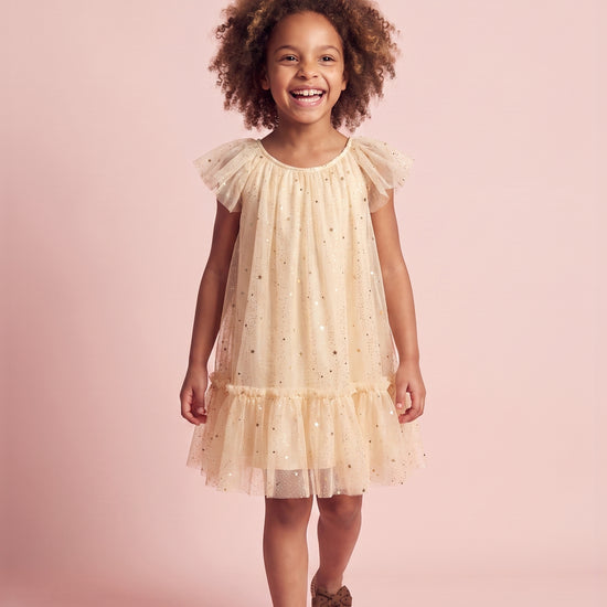 Starlight Ivory Tulle Flower Girl Dress, three quarter twirl