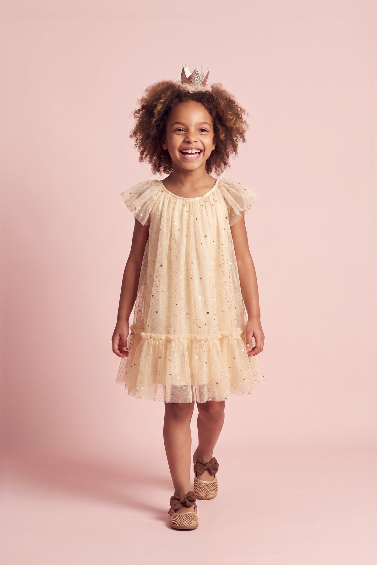 Starlight Ivory Tulle Flower Girl Dress, three quarter twirl
