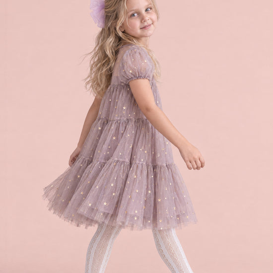 Wisteria Bloom Lilac Star Tulle Dress, side, mid step
